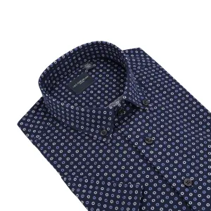 Navy Circle Knit Button-Down Short Sleeve Shirt