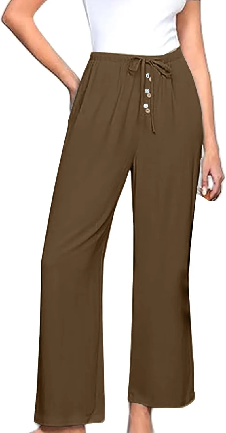 Palazzo Pants for Women,High Waisted Wide Leg Pants Woman Summer Flowy Drawstring Business Casual Trendy Trousers