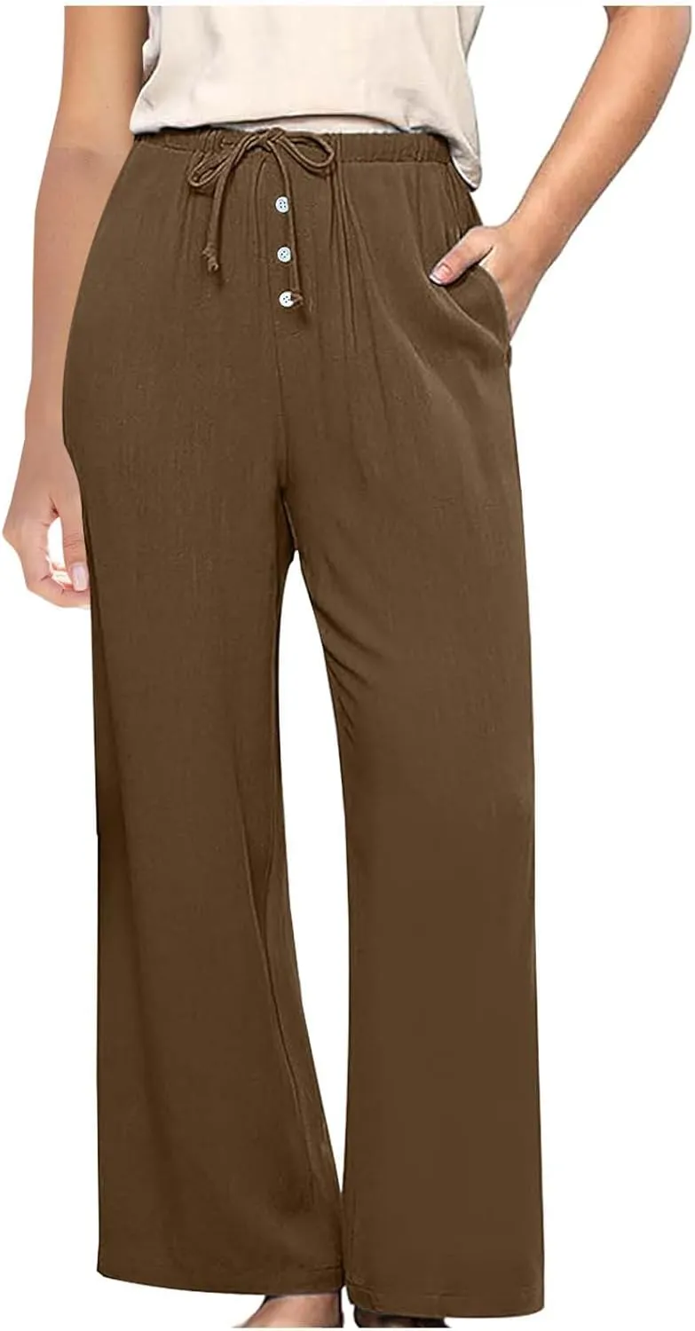 Palazzo Pants for Women,High Waisted Wide Leg Pants Woman Summer Flowy Drawstring Business Casual Trendy Trousers