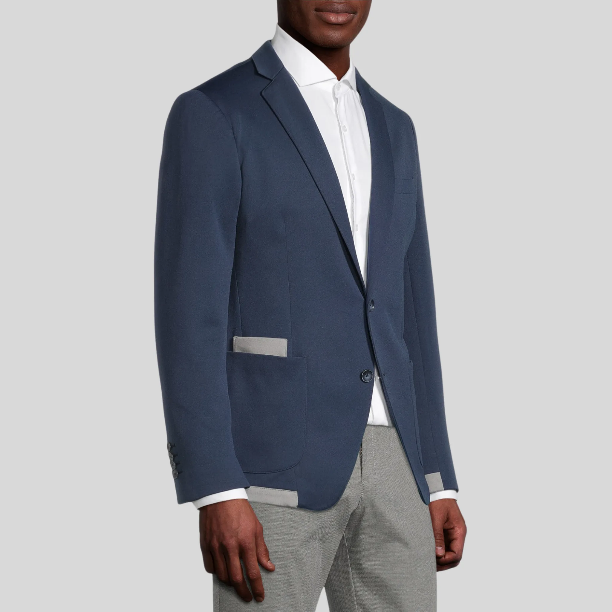 Patch Pocket Double Face Contrast Jersey Blazer - Navy