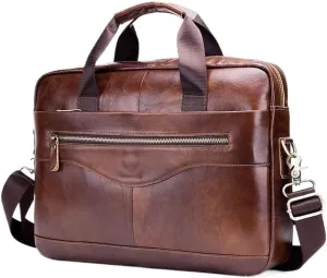 Professional Leather Laptop Briefcase for Men Business Satchel Computer Bag Waterproof Vintage
