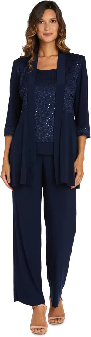 R&M Richards Women's 2 Piece Floral Lace Pantsuit