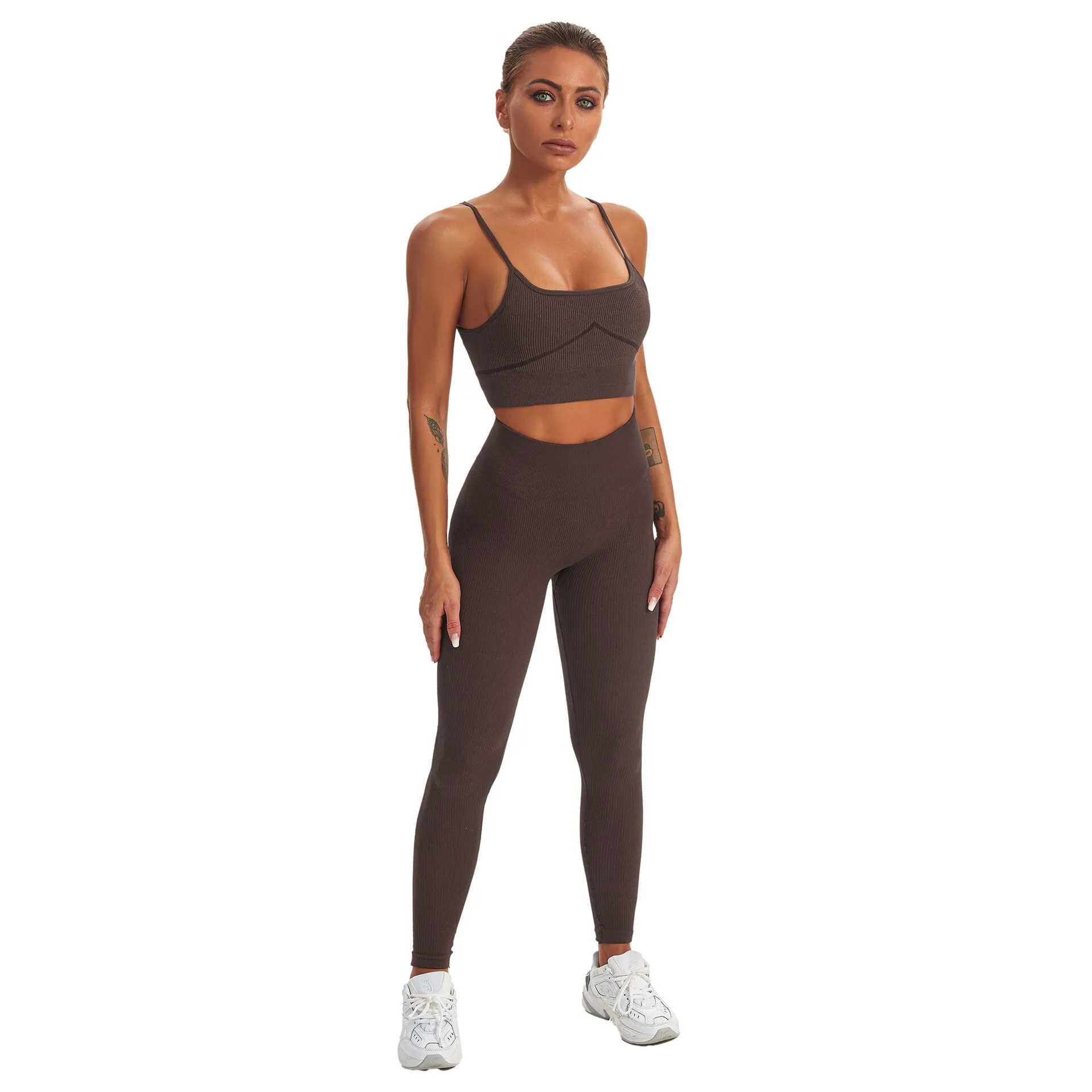 Seamless Sports Yoga Gym Clothes Vest Trousers Press Line Sports Cover