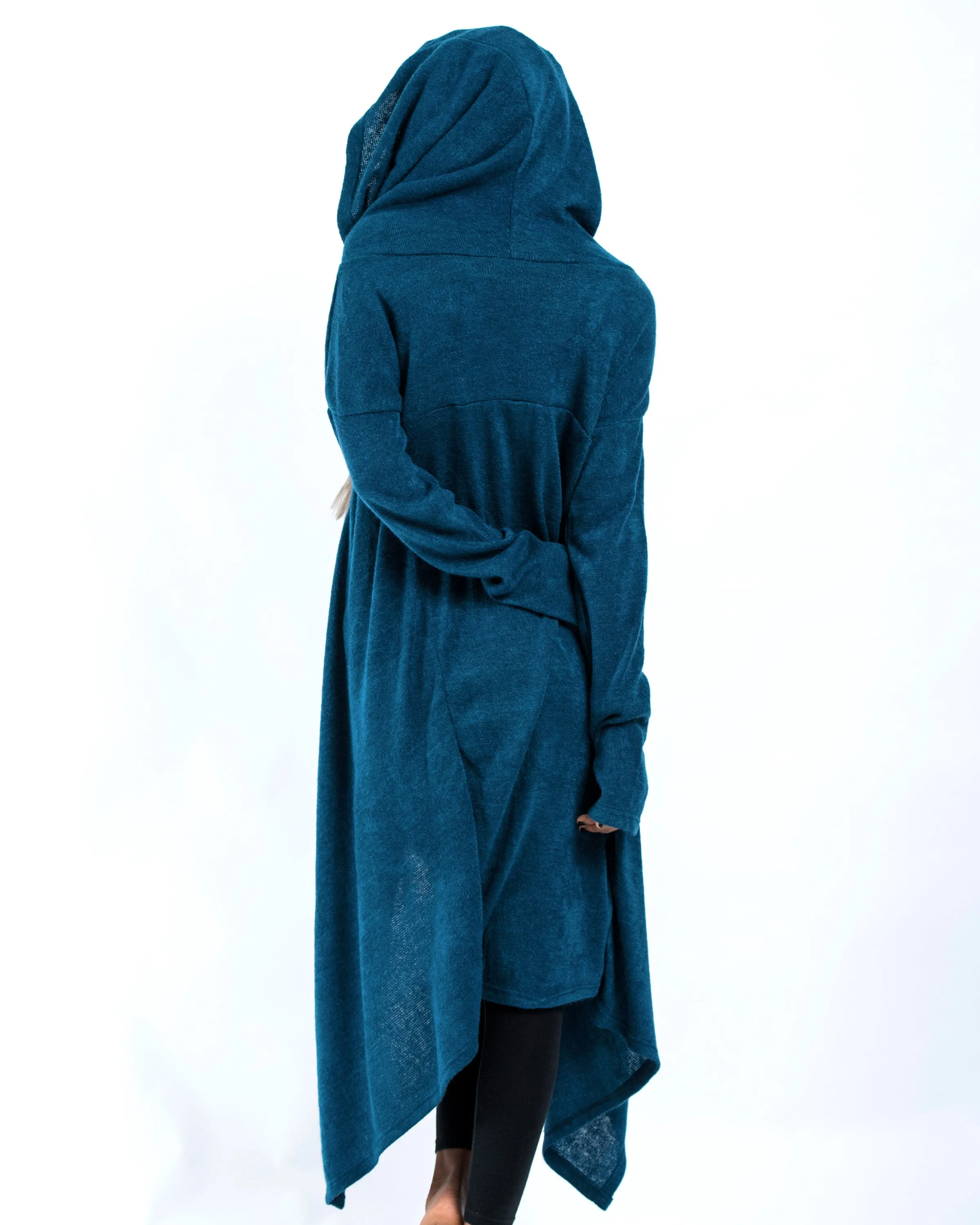 Ultra Long Hooded Sweater in Blue