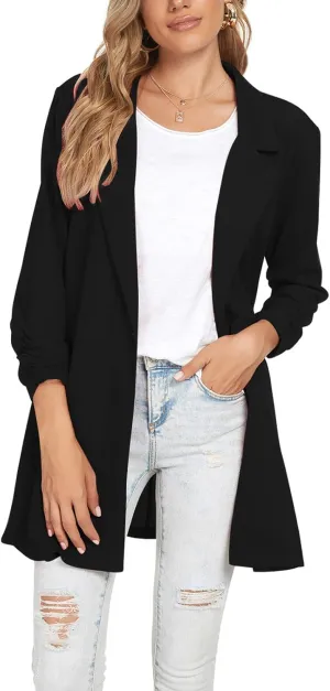 Unifizz Women Long Blazers for Business Casual 3/4 Sleeve Button Front Notch Lapel Lightweight Work Office Blazer Jackets