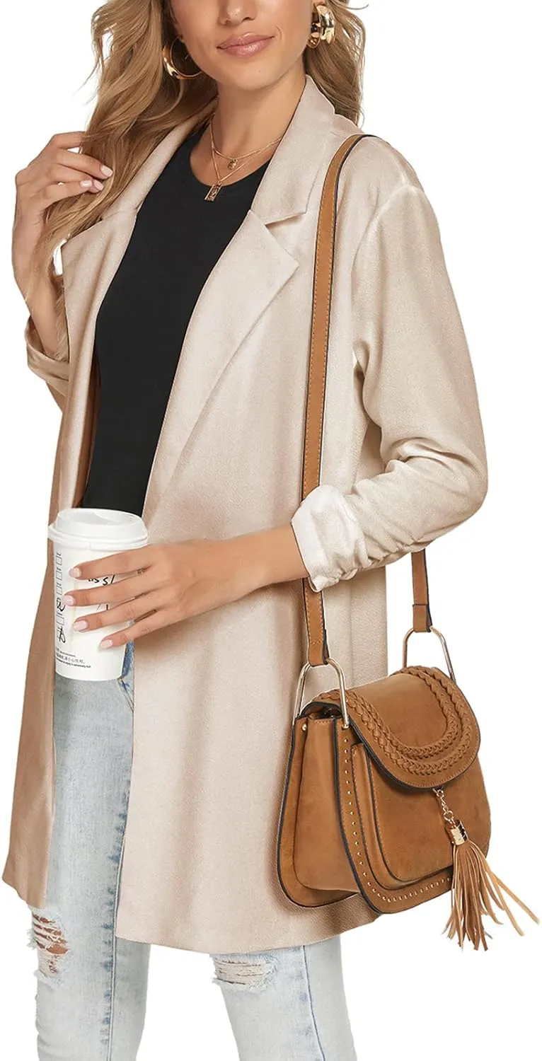 Unifizz Women Long Blazers for Business Casual 3/4 Sleeve Button Front Notch Lapel Lightweight Work Office Blazer Jackets