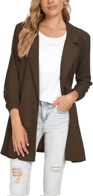 Unifizz Women Long Blazers for Business Casual 3/4 Sleeve Button Front Notch Lapel Lightweight Work Office Blazer Jackets