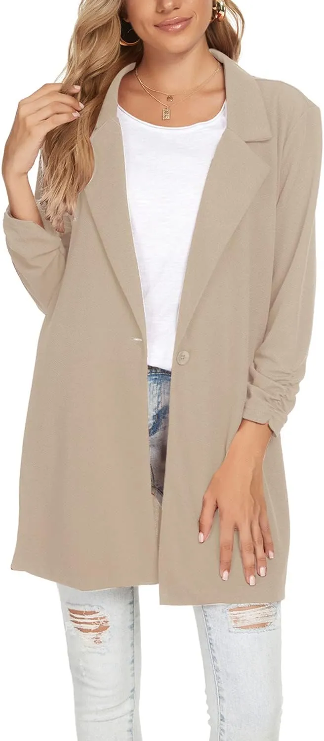 Unifizz Women's Long Sleeve Button Front Blazers Casual Lightweight Work Office Long Blazer Jackets