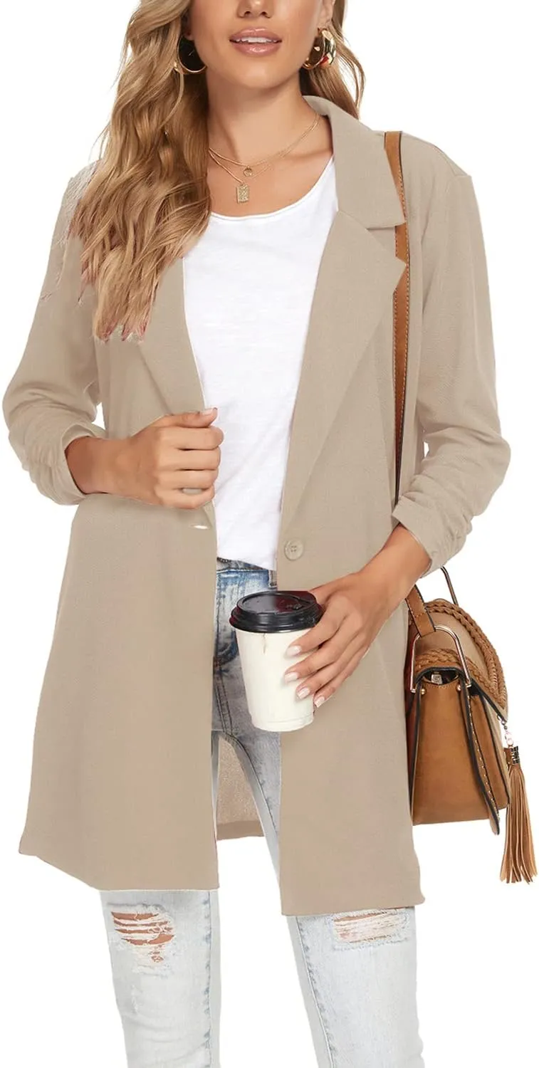 Unifizz Women's Long Sleeve Button Front Blazers Casual Lightweight Work Office Long Blazer Jackets