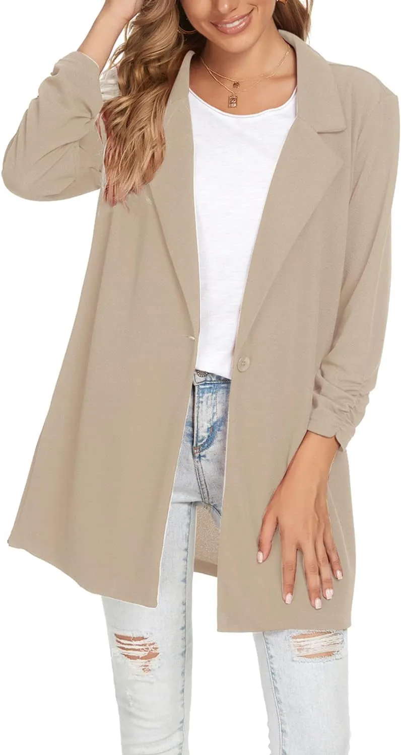 Unifizz Women's Long Sleeve Button Front Blazers Casual Lightweight Work Office Long Blazer Jackets