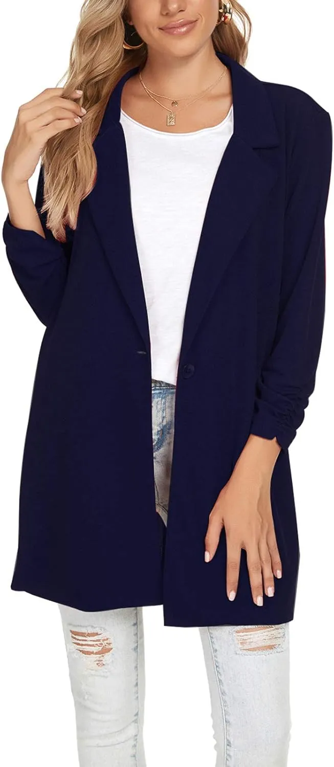 Unifizz Women's Long Sleeve Button Front Blazers Casual Lightweight Work Office Long Blazer Jackets