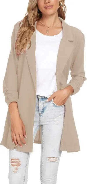 Unifizz Women's Long Sleeve Button Front Blazers Casual Lightweight Work Office Long Blazer Jackets
