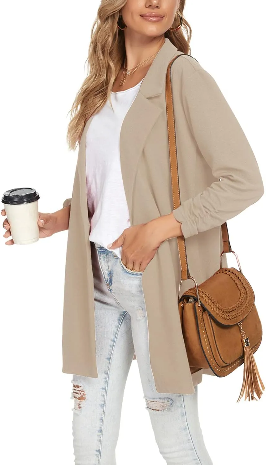Unifizz Women's Long Sleeve Button Front Blazers Casual Lightweight Work Office Long Blazer Jackets