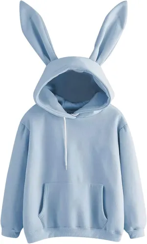 Unisex Rabbit Ears Hoodie Hooded Hoodie with Ears Comfort Hoodies Rabbit Hoodie Pull Over Solid Long Sleeve Plus Size