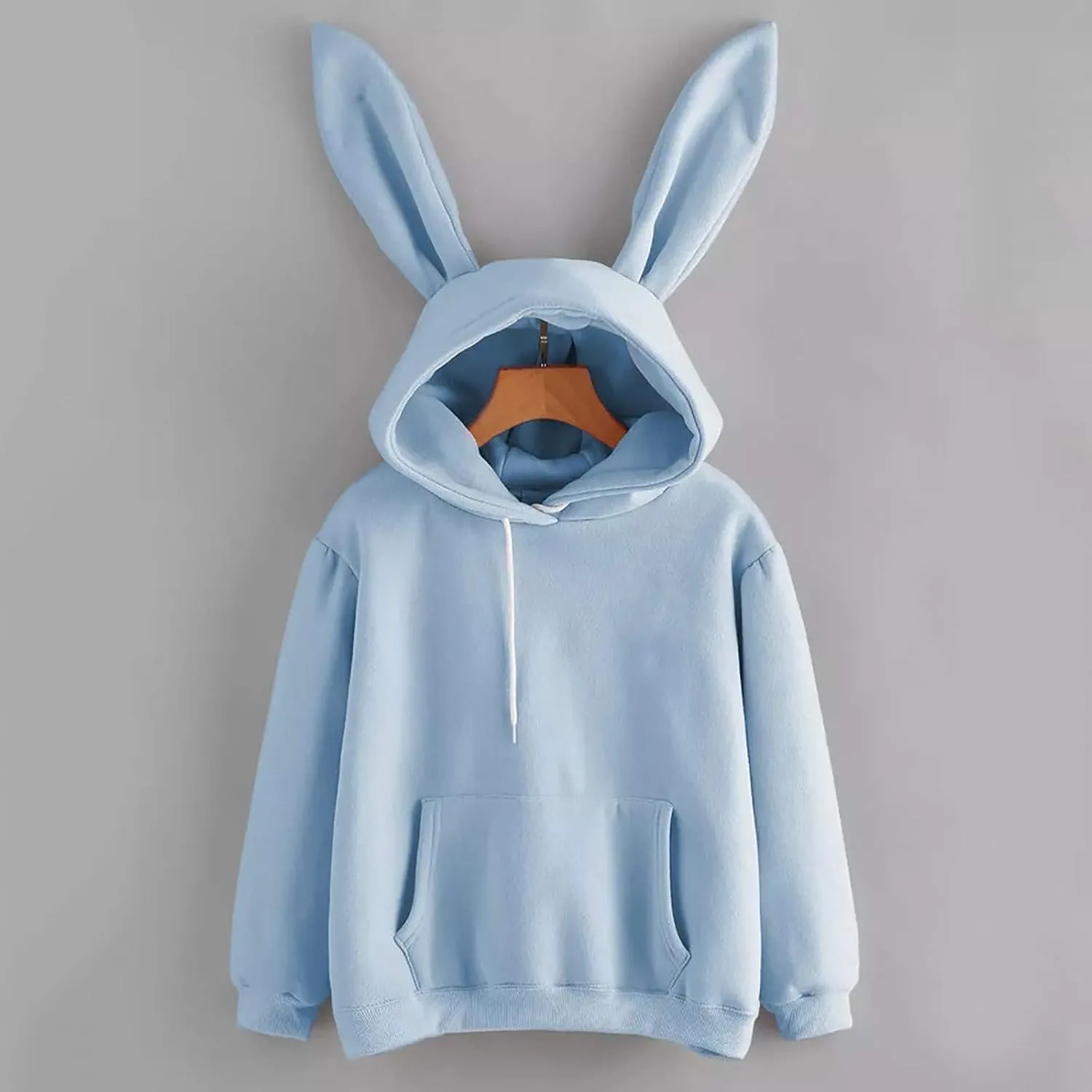 Unisex Rabbit Ears Hoodie Hooded Hoodie with Ears Comfort Hoodies Rabbit Hoodie Pull Over Solid Long Sleeve Plus Size
