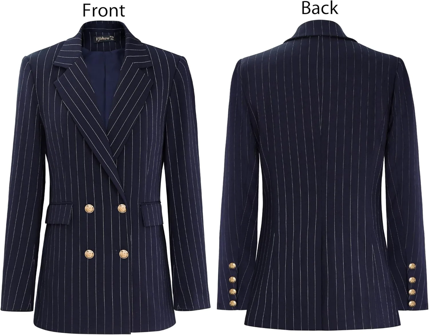 VFSHOW Womens Work Business Blazers Open Front Notch Lapel Double Breasted Office Back Slit Pockets Jackets Blazer