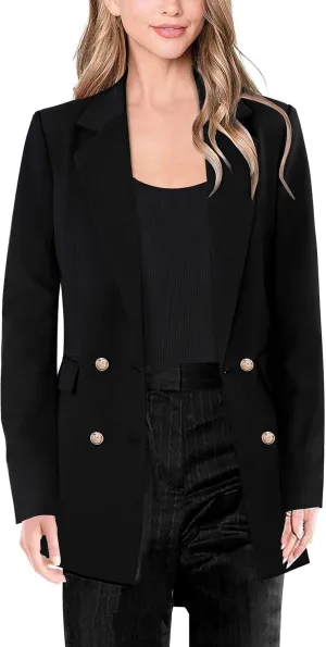VFSHOW Womens Work Business Blazers Open Front Notch Lapel Double Breasted Office Back Slit Pockets Jackets Blazer