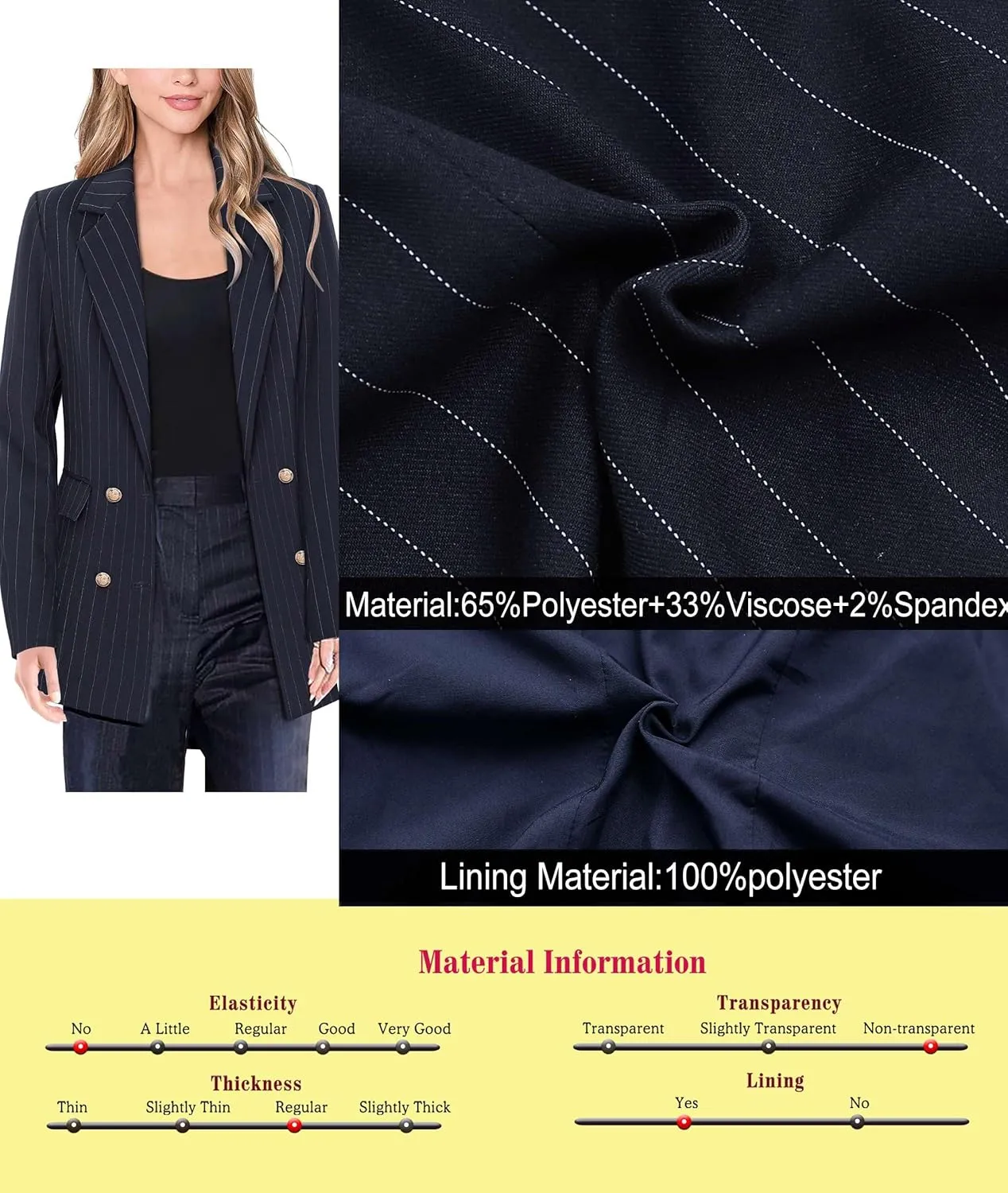 VFSHOW Womens Work Business Blazers Open Front Notch Lapel Double Breasted Office Back Slit Pockets Jackets Blazer