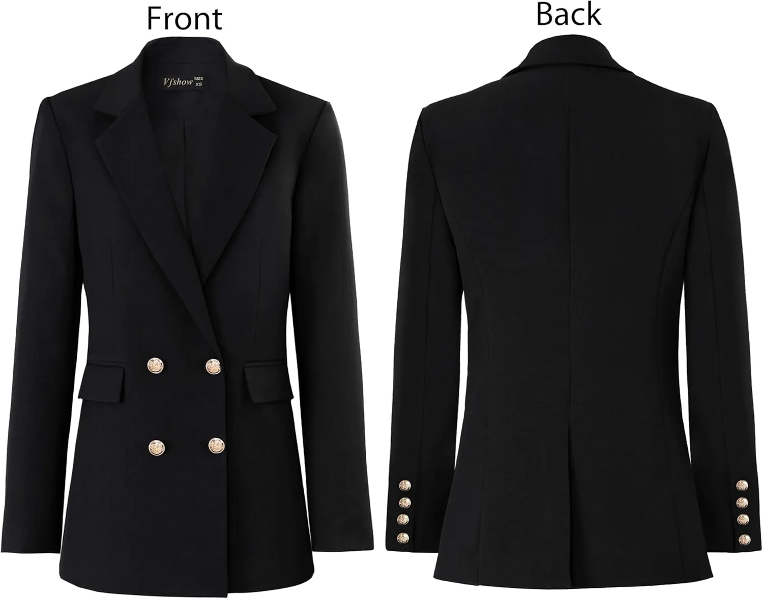 VFSHOW Womens Work Business Blazers Open Front Notch Lapel Double Breasted Office Back Slit Pockets Jackets Blazer