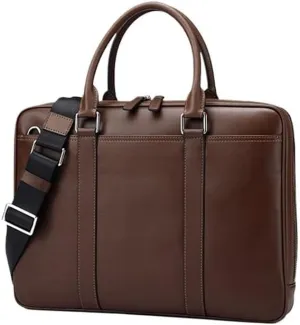 Vintage Leather Messenger Bag Waterproof Business Travel Briefcase for Men Vacation Office Work Laptop With Multiple