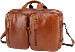 Waterproof Mens Vintage Briefcase Leather Laptop Bag Business Travel Vacation Office with Adjustable Strap Commuter