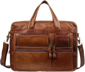 Waterproof Retro Leather Briefcase 15.6 Inch Laptop Bag for Men Business Travel Vacation Commuter Design