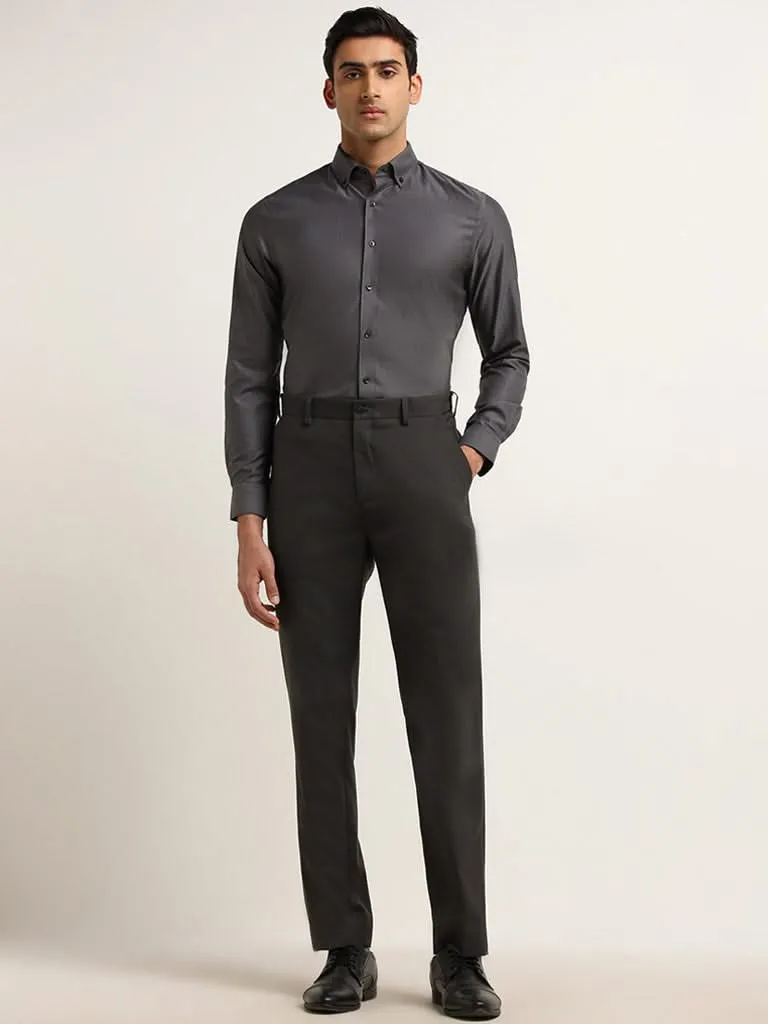 WES Formals Charcoal Cotton Slim Fit Shirt