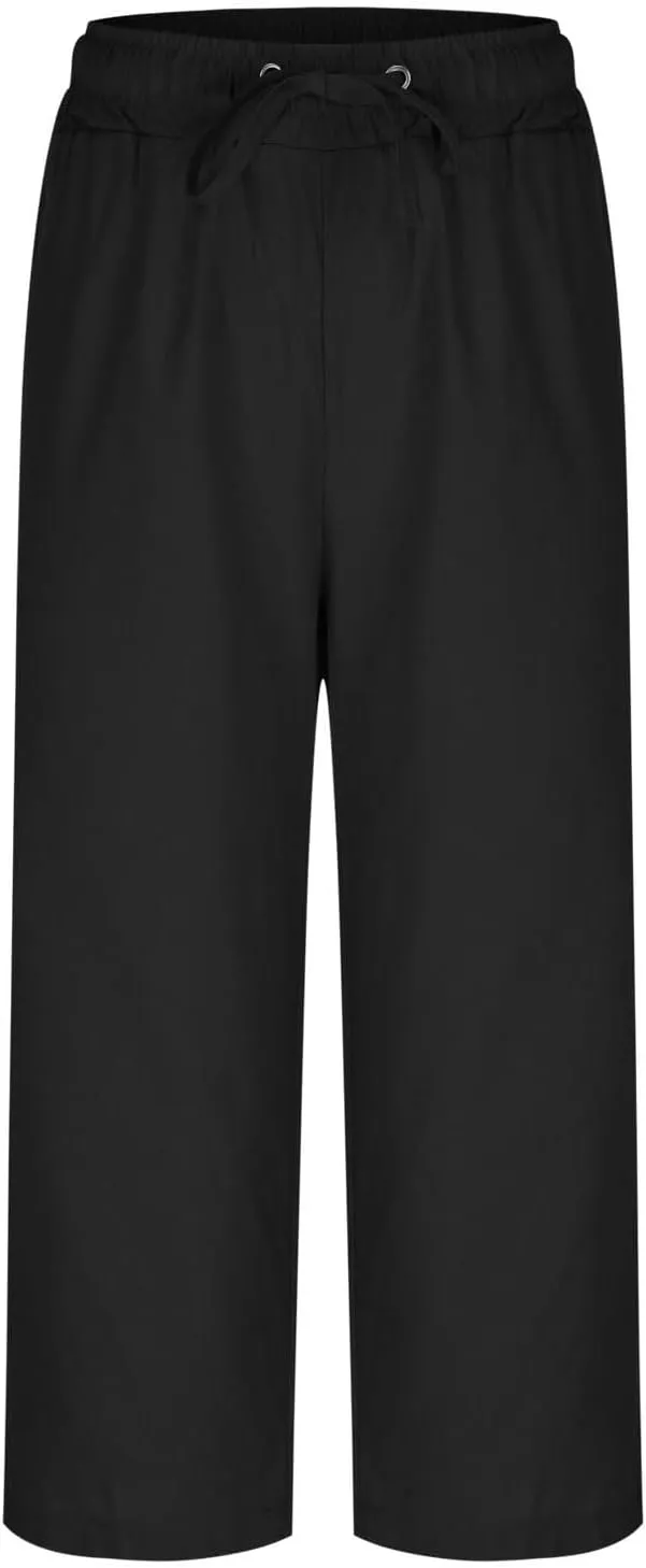 Women Linen Pants 2025 Summer Casual Loose Wide Leg Palazzo Pants Pockets Smocked High Waist Trousers Capris