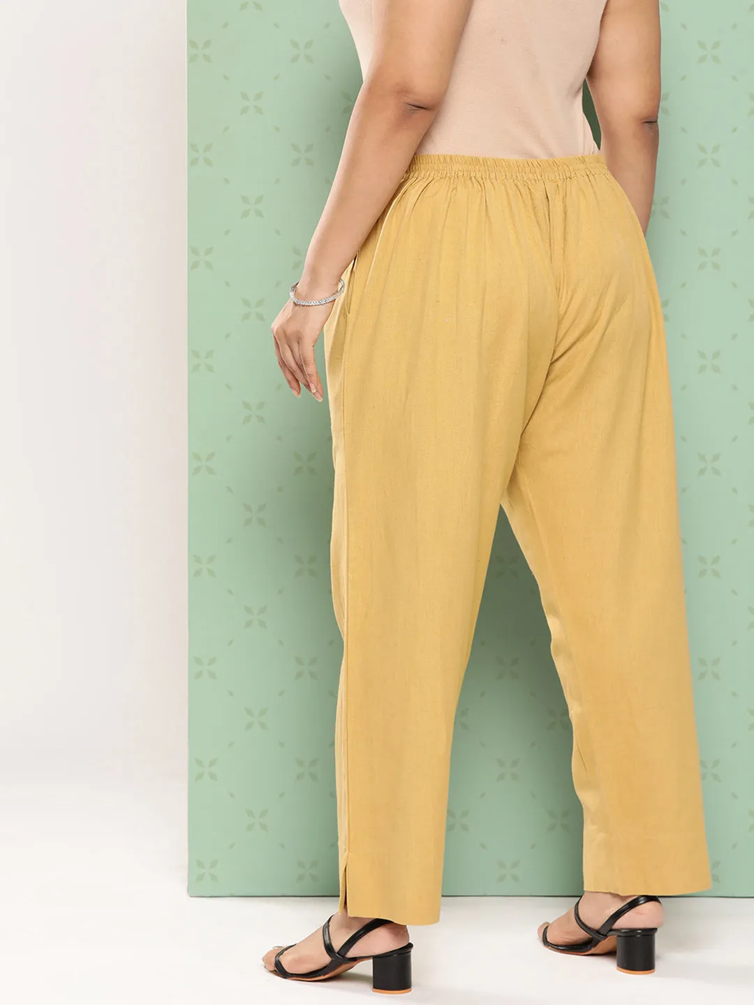 Women Plus Size Beige Cotton Trouser