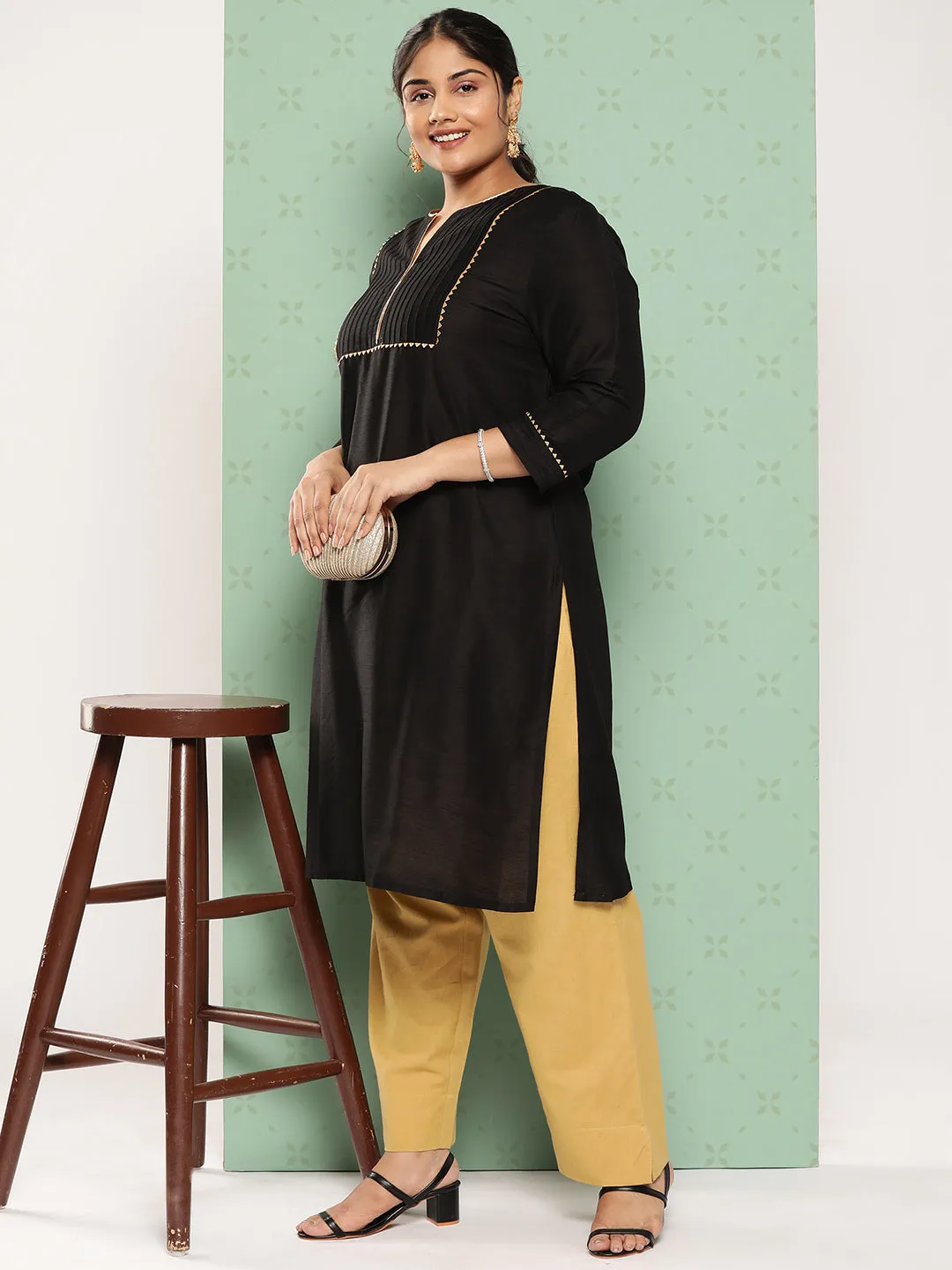 Women Plus Size Beige Cotton Trouser