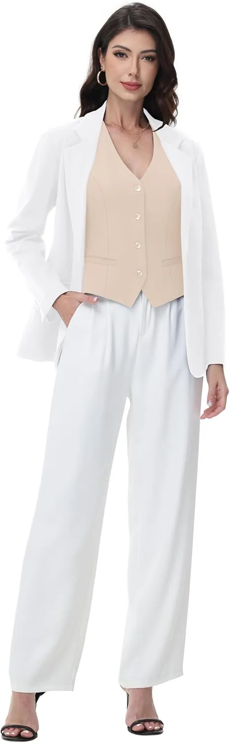 Women Suit Vest V Neck Button Down Vest Top Tuxedo Waistcoat Sleeveless Racerback Fashion Vests Blazer