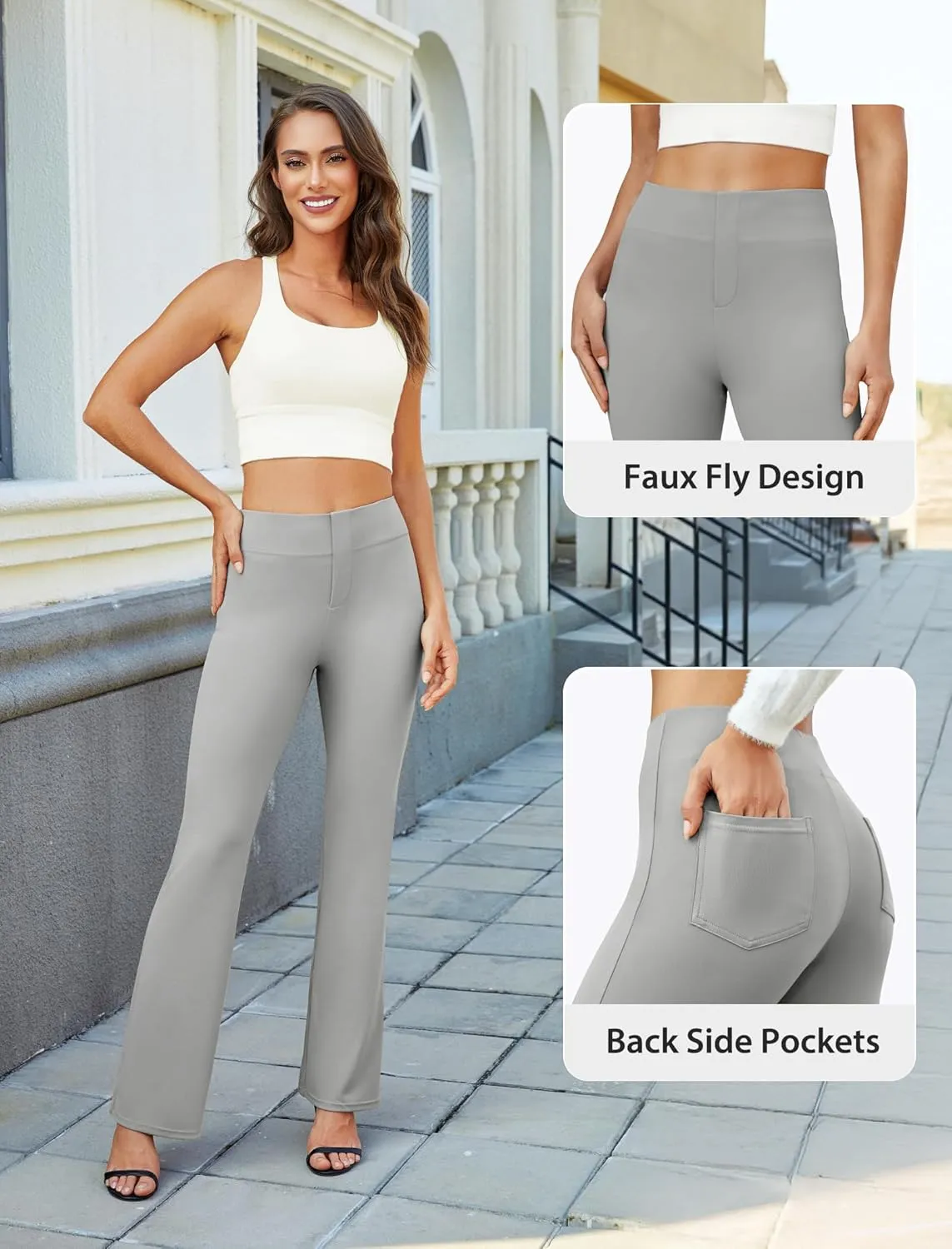 Womens Bootcut Dress Pants Business Casual Work Pants with Pockets High Waist Stretchy Trousers Pull On Office Slacks