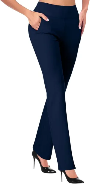 Womens Bootcut Dress Pants Business Casual Work Pants with Pockets High Waist Stretchy Trousers Pull On Office Slacks