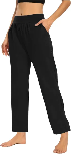 Womens Pants Formal Straight Wide Leg Baggy Fashion Trousers Elastic High Waist Casual Pants with Pockets
