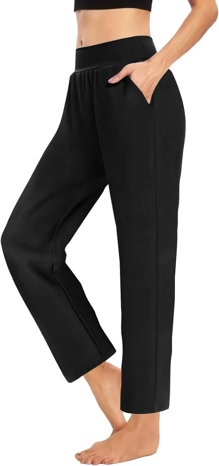 Womens Pants Formal Straight Wide Leg Baggy Fashion Trousers Elastic High Waist Casual Pants with Pockets