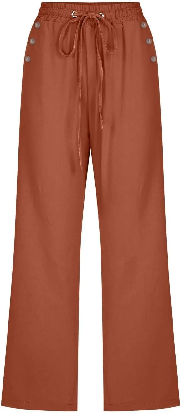 Womens Pants Plus Size Cotton Linen Elastic Waist Casual Summer Slacks Casual Petite Maternity Clothes Womens Cotton Pants