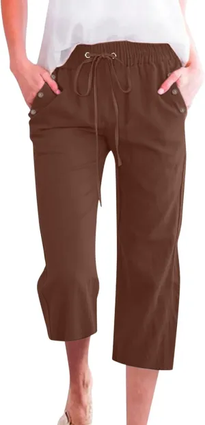 Womens Pants Plus Size Cotton Linen Elastic Waist Casual Summer Slacks Casual Petite Maternity Clothes Womens Cotton Pants