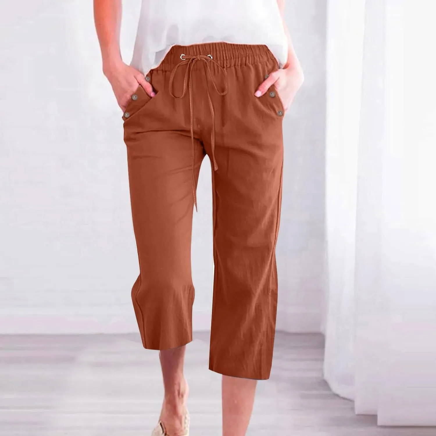 Womens Pants Plus Size Cotton Linen Elastic Waist Casual Summer Slacks Casual Petite Maternity Clothes Womens Cotton Pants