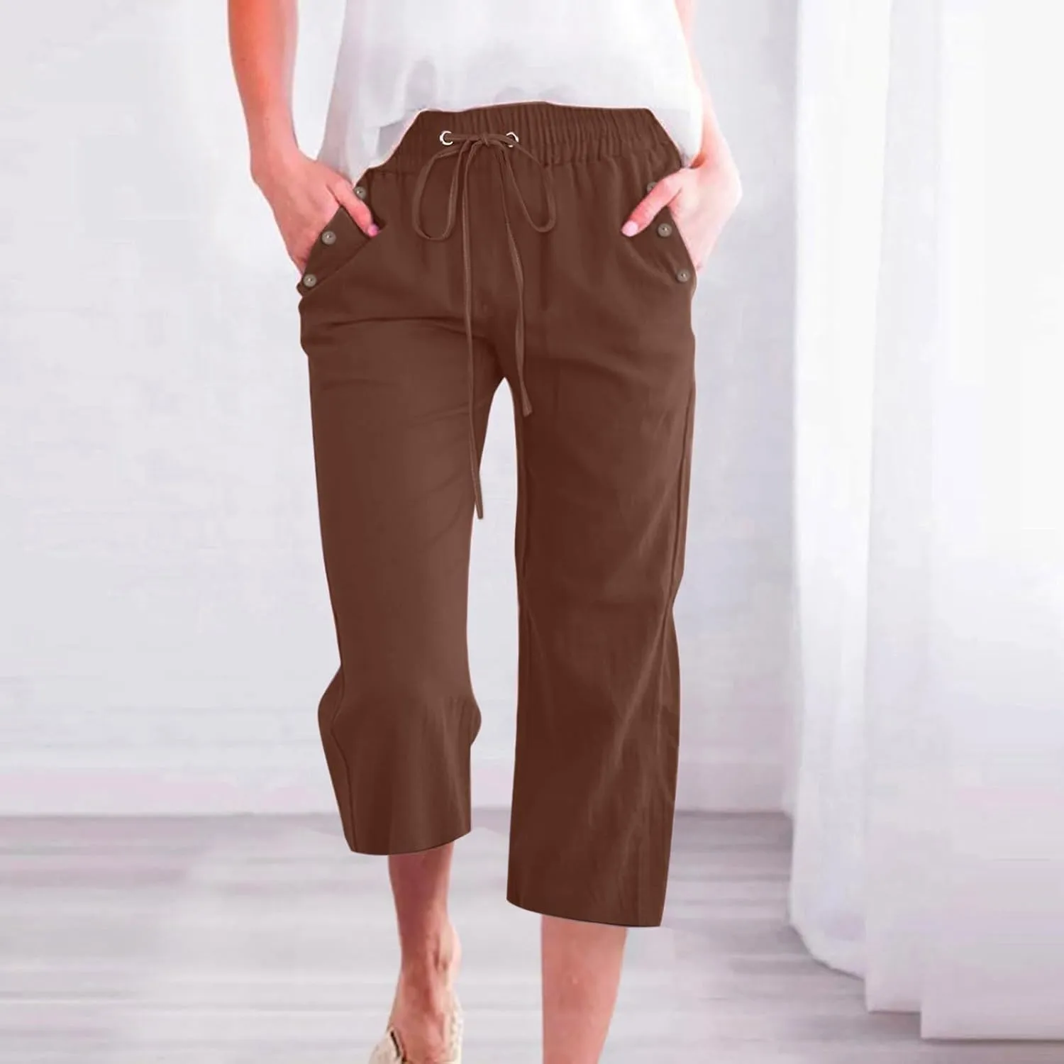 Womens Pants Plus Size Cotton Linen Elastic Waist Casual Summer Slacks Casual Petite Maternity Clothes Womens Cotton Pants