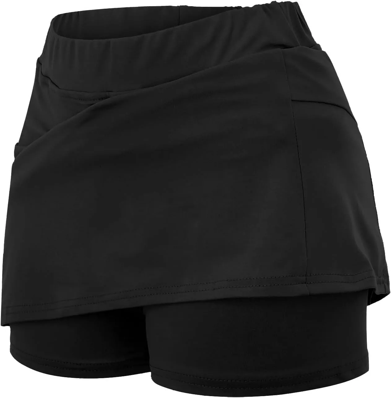 Women's Pocket Pants Solid Mid Waist Culottes Short Skirts Skinny Pants