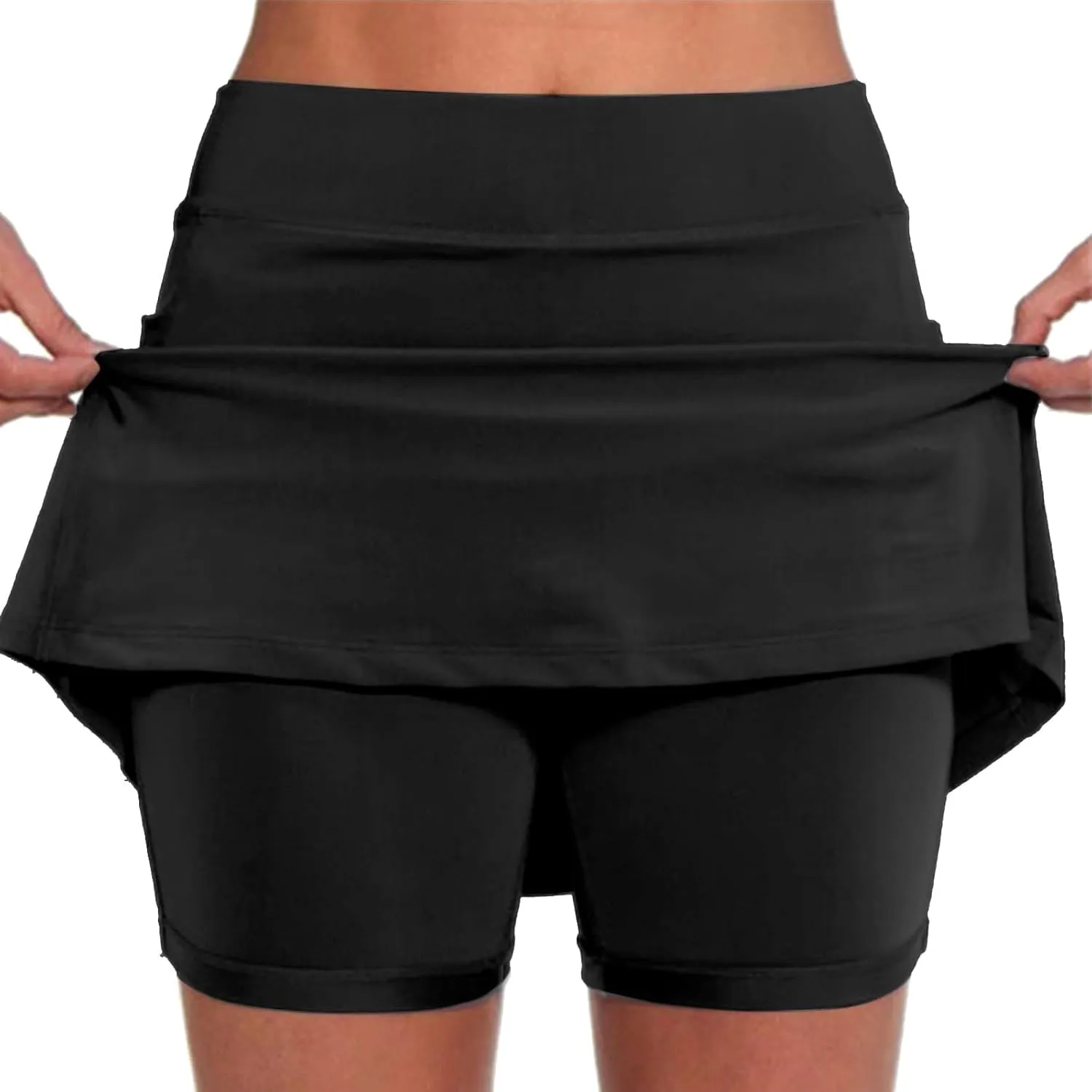Women's Pocket Pants Solid Mid Waist Culottes Short Skirts Skinny Pants