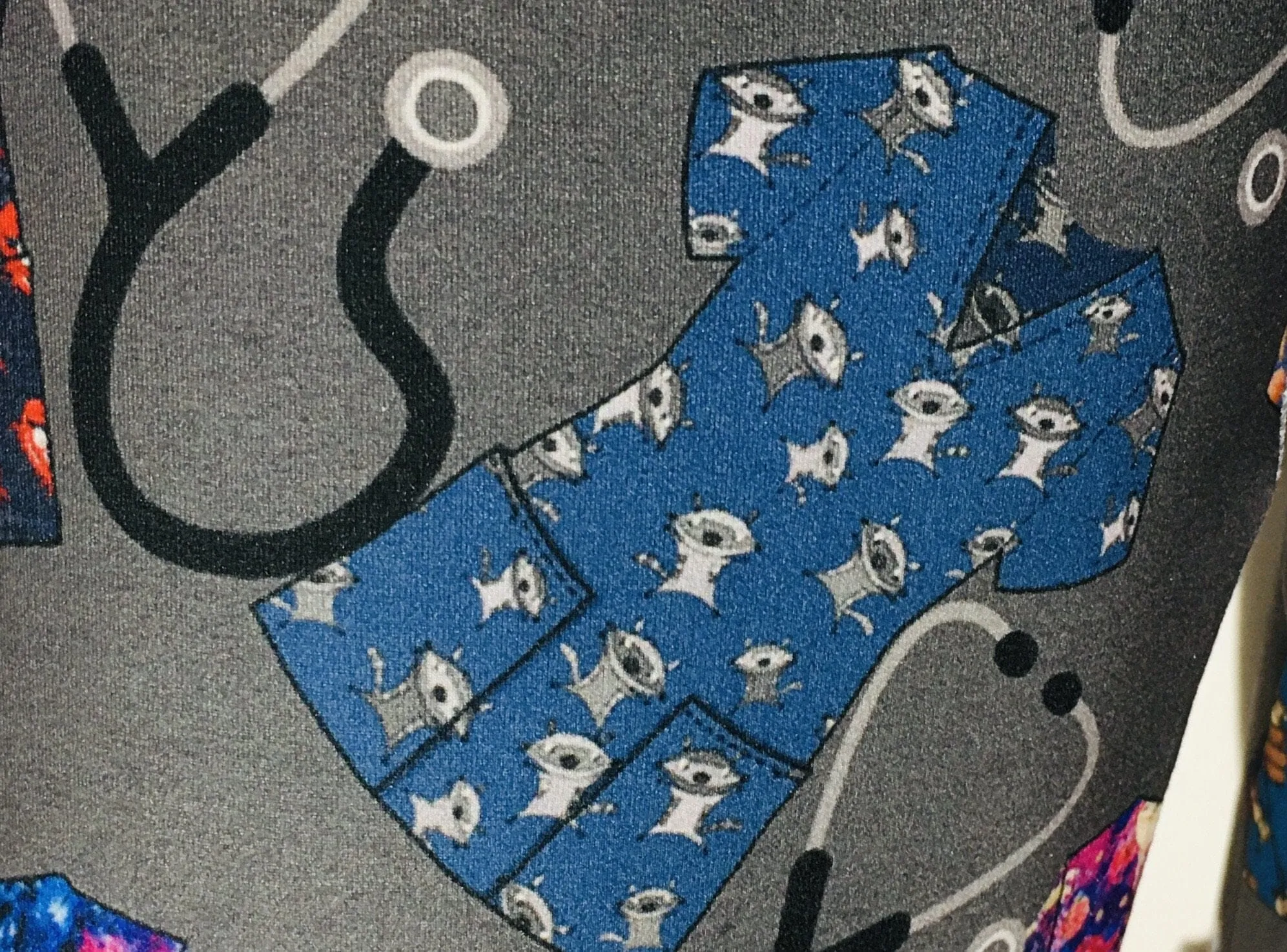 Womens RN Nurse Leggings, Soft Yoga Pants, Sizes OS/TC, Yoga Waist, Gray/Multi, Exclusive Leggings