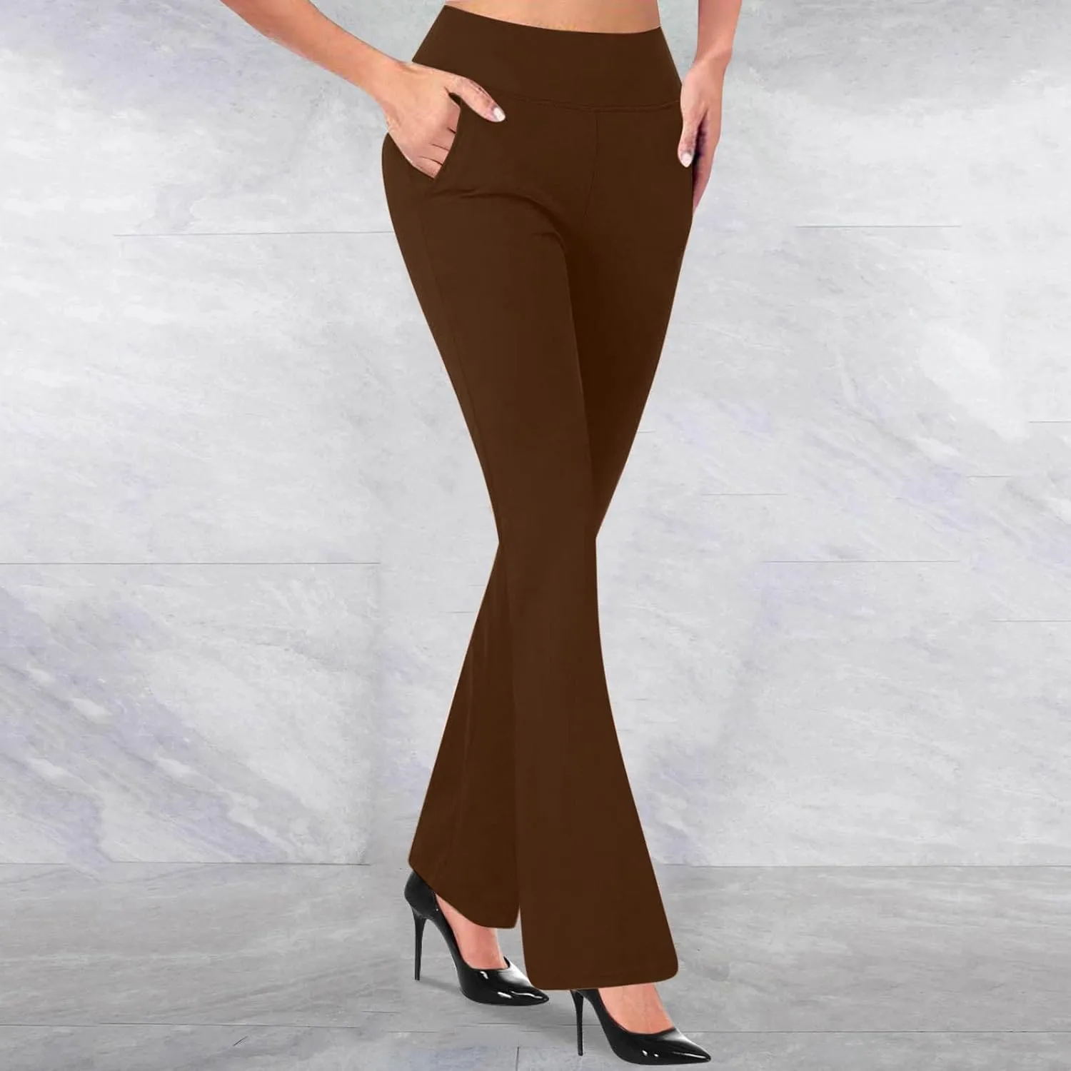 Work Pants Women Stretch Business Casual Wide Leg Dress Pants High Waist Bell Bottoms Trousers Pull on Office Slacks