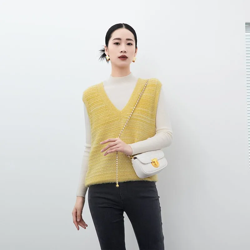 Yellow V Neck Wool Vest